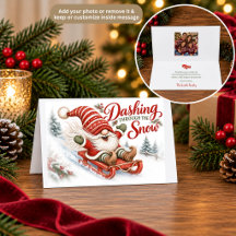 Tarjeta de Navidad del Gnomo Corriendo por la Niev