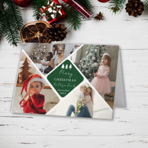 Agradecimiento Tarjeta de Navidad familiar con 4 fotos y diseño d