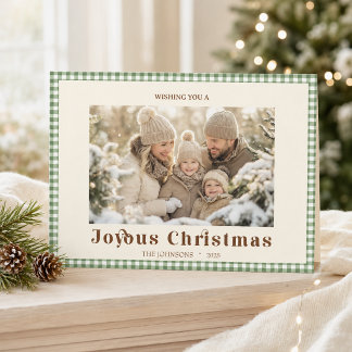 Agradecimiento Tarjeta de Navidad Foto de Cuadros Verdes Plegada