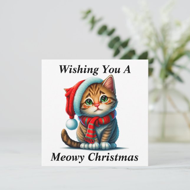 Agradecimiento Tarjeta de Navidad Meowy (Anverso de pie)