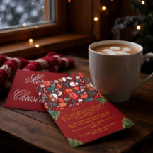 Tarjeta de Navidad Roja Familiar con Carta