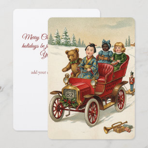 Agradecimiento Tarjeta de Navidad Victoriana de niños con coche d