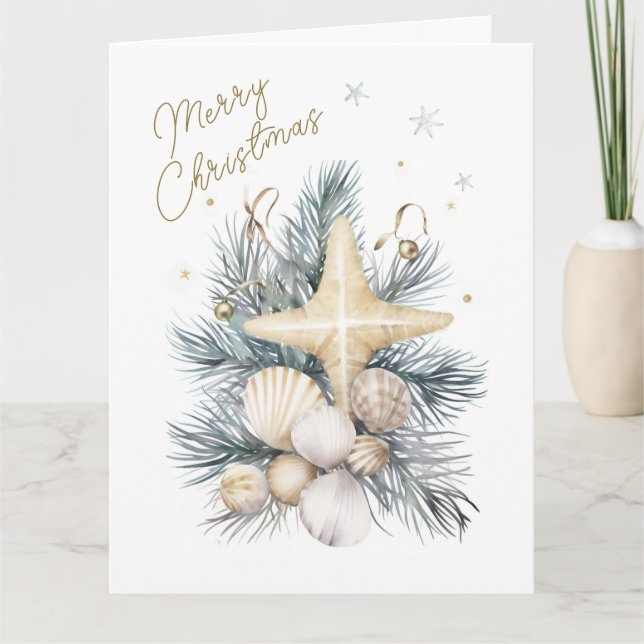 Agradecimiento Tarjeta de Navidades costeros personalizada (Anverso)