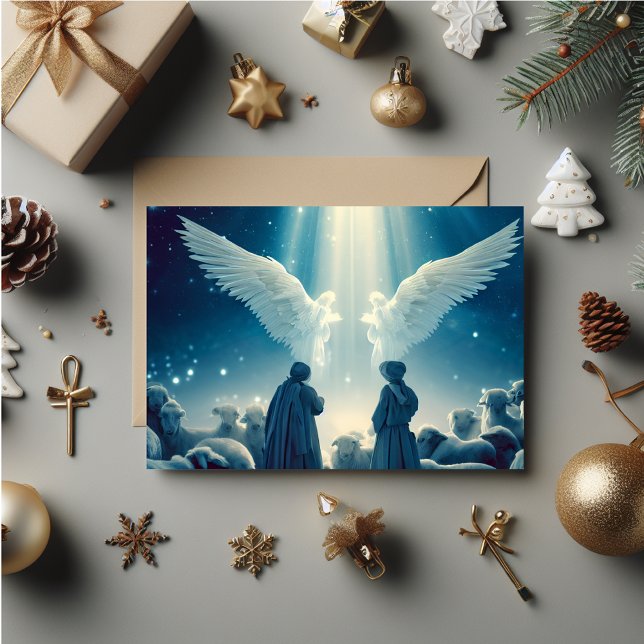 Agradecimiento Tarjeta de Navidades de ángeles navidades (Christmas card with the angels visiting the shepherds. Personalize names and messages.)