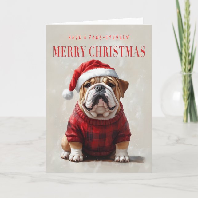 Agradecimiento Tarjeta de Navidades de bulldog en inglés (Anverso)