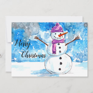 Agradecimiento Tarjeta de Navidades de color de agua para Snowman