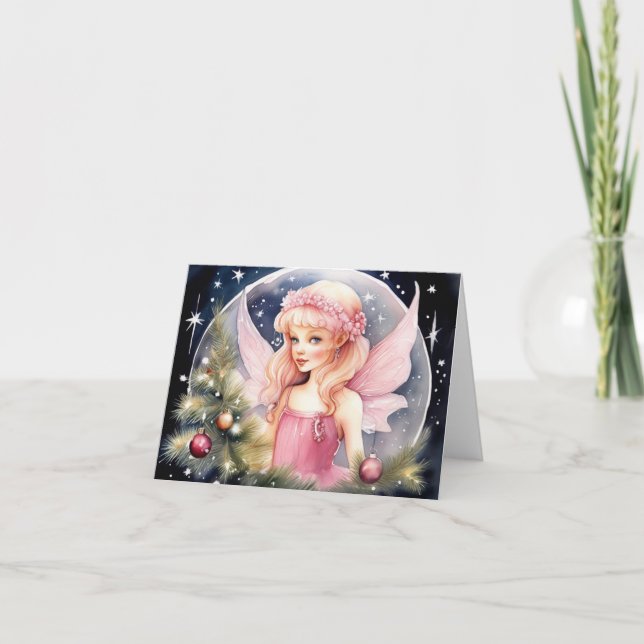 Agradecimiento Tarjeta de Navidades de hadas rosadas (Anverso)