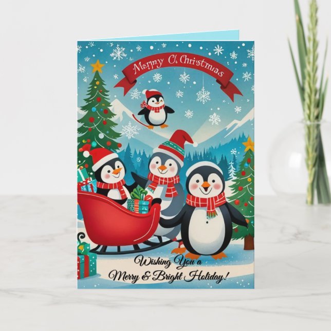 Agradecimiento Tarjeta de navidades de pingüinos adorables (Anverso)