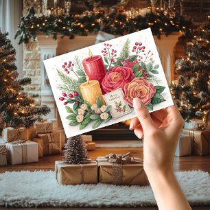 Agradecimiento Tarjeta de Navidades de velas y Rosas