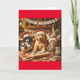 Agradecimiento Tarjeta de Navidades doblados con perro, gato, con