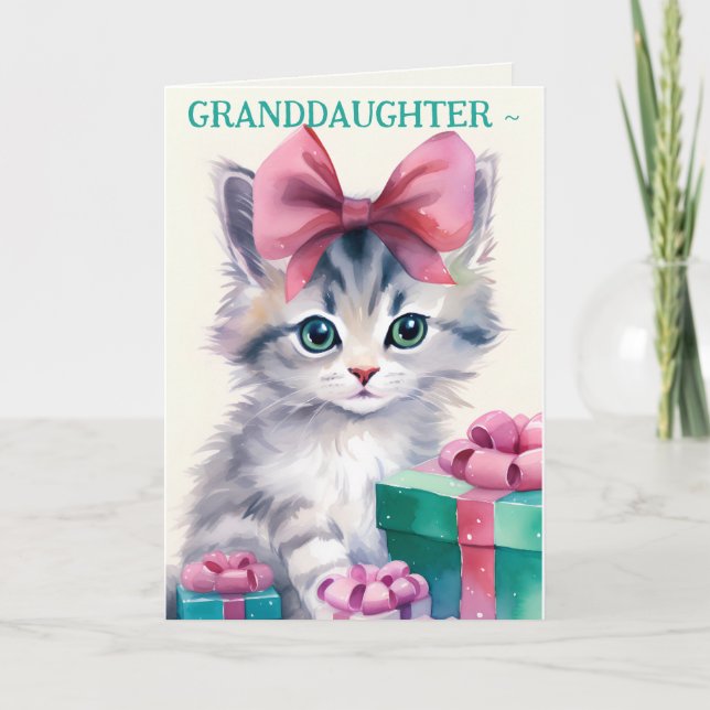 AGRADECIMIENTO TARJETA DE NAVIDADES GRANDDAUGHTER KITTEN EN BOW (Anverso)