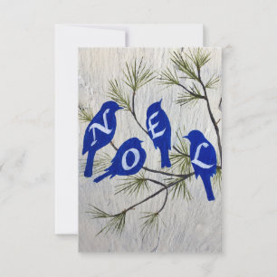 Agradecimiento Tarjeta de Navidades "NOEL" con aves azules 