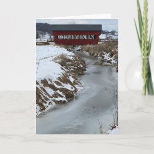 Agradecimiento Tarjeta de Navidades puente cubierto de nieve