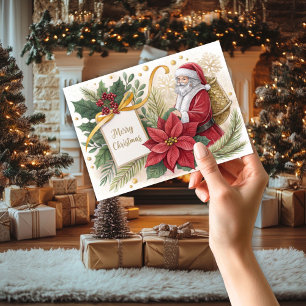 Agradecimiento Tarjeta de Navidades Santa y Poinsetta