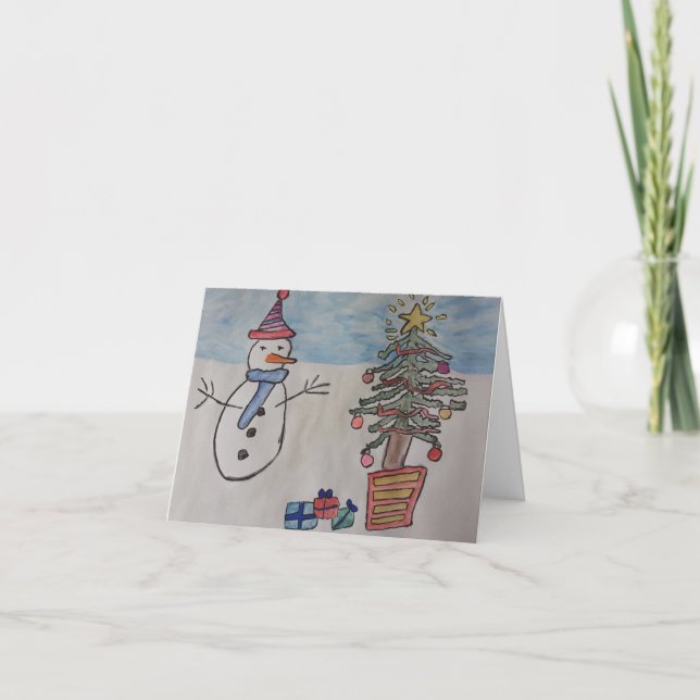 Agradecimiento Tarjeta de Navidades Snowman y Tree (Anverso)