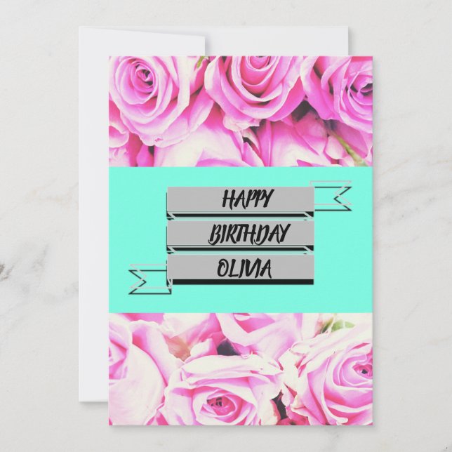 Agradecimiento Tarjeta de nombre de rosa rosa rosa de cumpleaños  (Anverso)