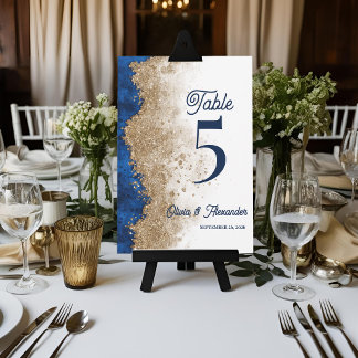 Agradecimiento Tarjeta de Número de Mesa de Boda Azul y Dorado de