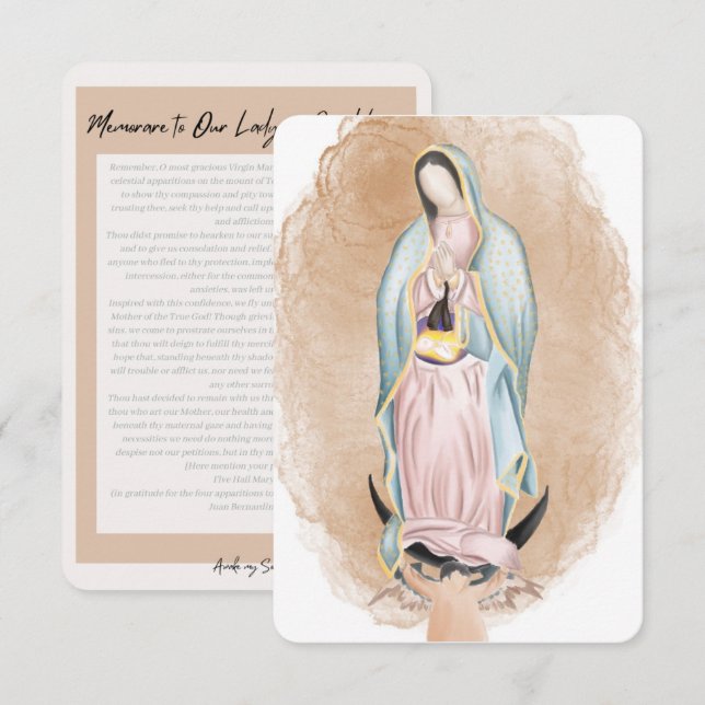 Agradecimiento Tarjeta de oración de Nuestra Señora de Guadalupe  (Anverso / Reverso)