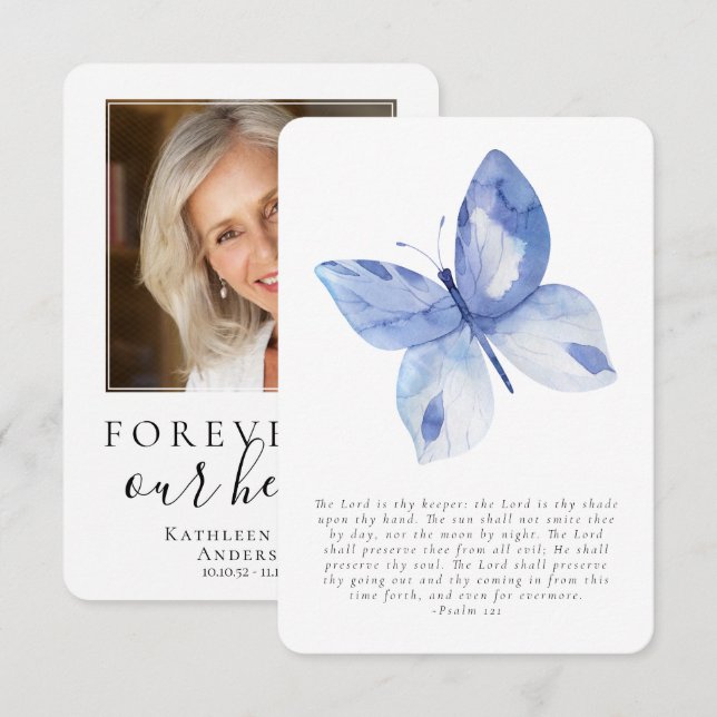 Agradecimiento Tarjeta de oración funeraria de fotos de mariposa (Anverso / Reverso)