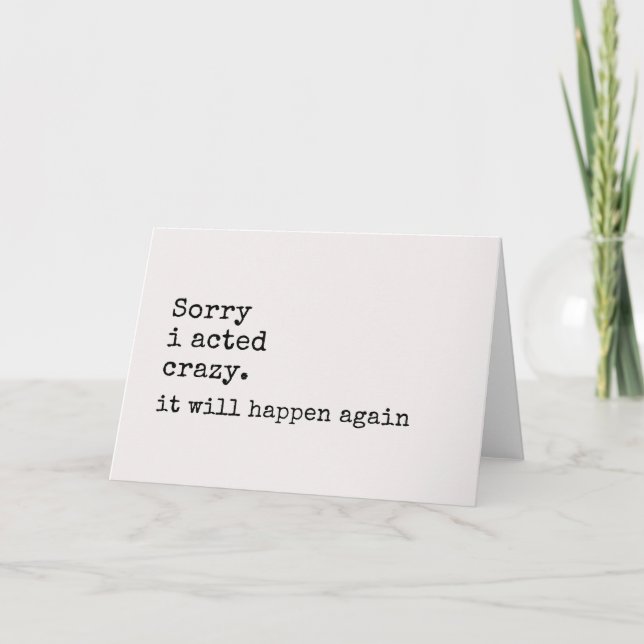 Agradecimiento tarjeta de perdón única, perdón, actué loco, discu (Anverso)