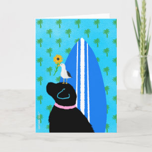 Agradecimiento Tarjeta de perro labrador negro surfista gaviotas