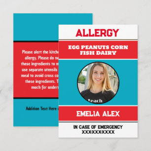 Agradecimiento Tarjeta de personalizado Alertar Alergia Con Foto