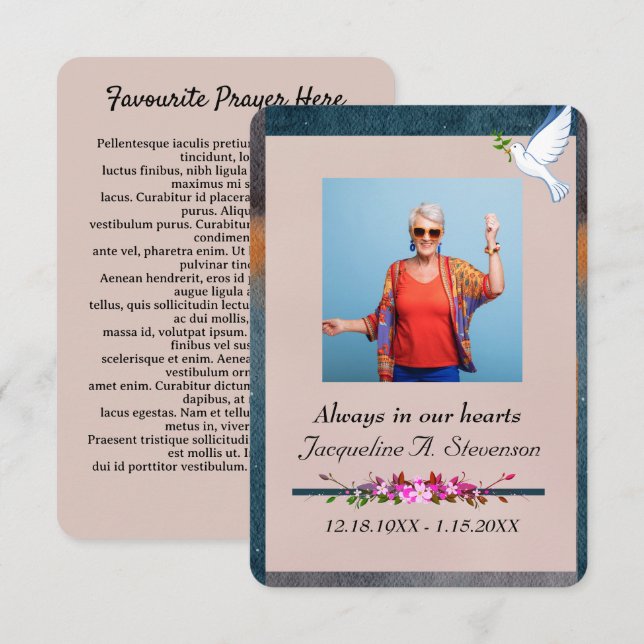 Agradecimiento Tarjeta de plegaria de la celebración de la vida (Anverso / Reverso)