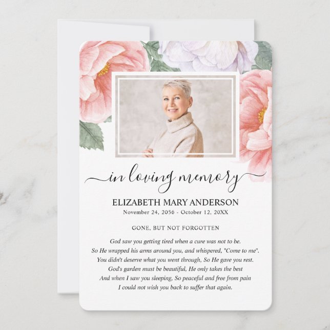 Agradecimiento Tarjeta de poema de simpatía funeraria de acuarela (Anverso)