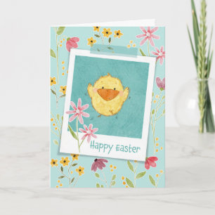 Agradecimiento Tarjeta de pollo y flores feliz de Pascua