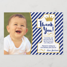 Tarjeta de príncipe First Birthday Thank You