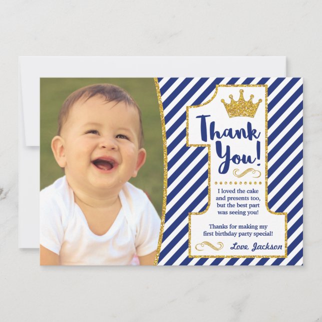 Agradecimiento Tarjeta de príncipe First Birthday Thank You (Anverso)