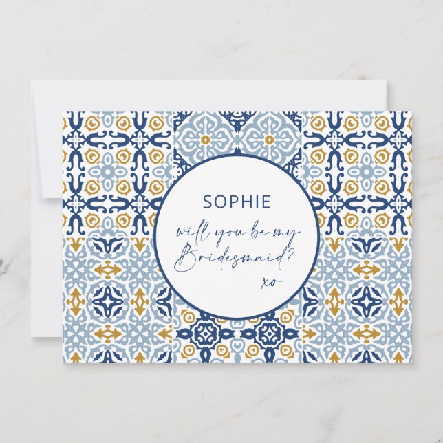 Agradecimiento Tarjeta de propuesta de dama de honor azul amarill (Anverso)
