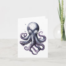 Tarjeta de Pulpo Cósmico Púrpura para Amantes del
