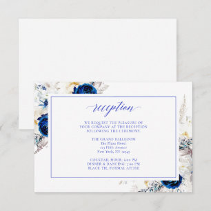 Agradecimiento Tarjeta de recepción de boda floral azul real mode