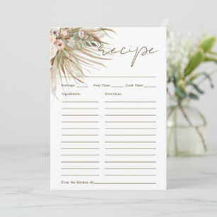 Agradecimiento Tarjeta de receta de Boho Rustic Pampas Grass Flor