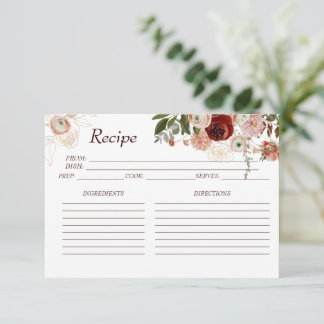 Agradecimiento Tarjeta de receta de ducha de novia floral de Boho