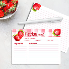 Agradecimiento Tarjeta de receta Retro de fresa Baby Shower Gingh