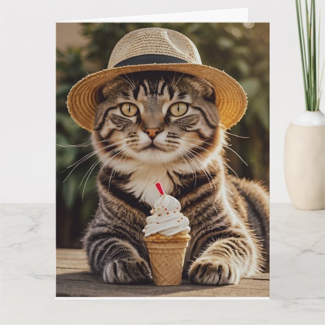 AGRADECIMIENTO TARJETA DE RECIBIMIENTO CUTE TABBY CAT CUMPLEAÑOS (Anverso)