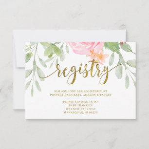 Agradecimiento Tarjeta de REGISTRO Baby Shower rosa y dorado