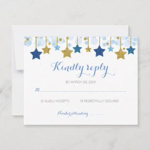 Agradecimiento tarjeta de respuesta Blue & Gold Stars twinkle twi