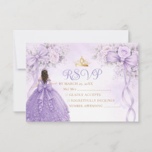 Agradecimiento Tarjeta de respuesta corona de quinceañera con laz