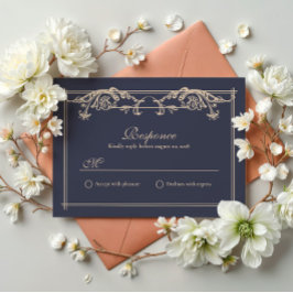 Agradecimiento Tarjeta de respuesta de boda barroca azul marino
