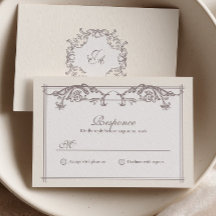Tarjeta de respuesta de boda barroca marfil con mo