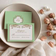Tarjeta de respuesta de boda barroca verde menta