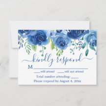 Tarjeta de respuesta de boda floral azul marino