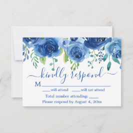 Agradecimiento Tarjeta de respuesta de boda floral azul marino
