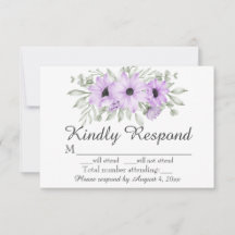 Tarjeta de respuesta de boda floral morada elegant