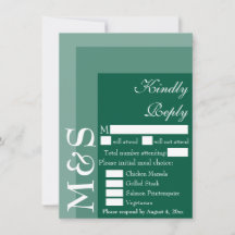 Tarjeta de respuesta de boda inicial moderna verde