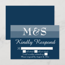 Tarjeta de respuesta de boda moderna azul marino