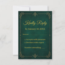 Tarjeta de respuesta de boda musulmana de oro verd